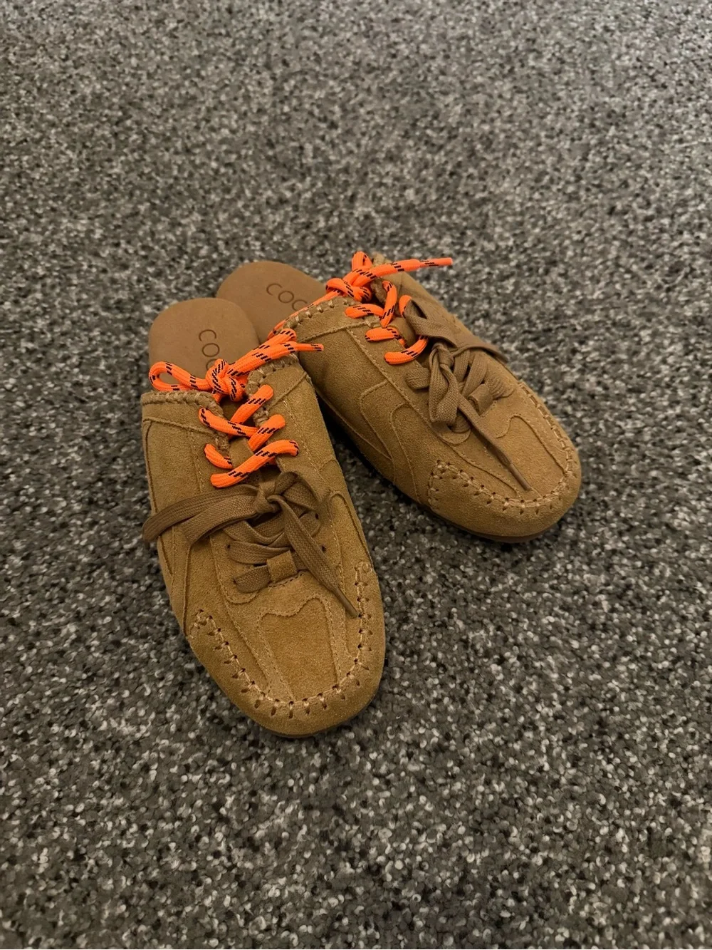 Coconuts by Matisse Brown Suede Loafer Flats with Orange Laces